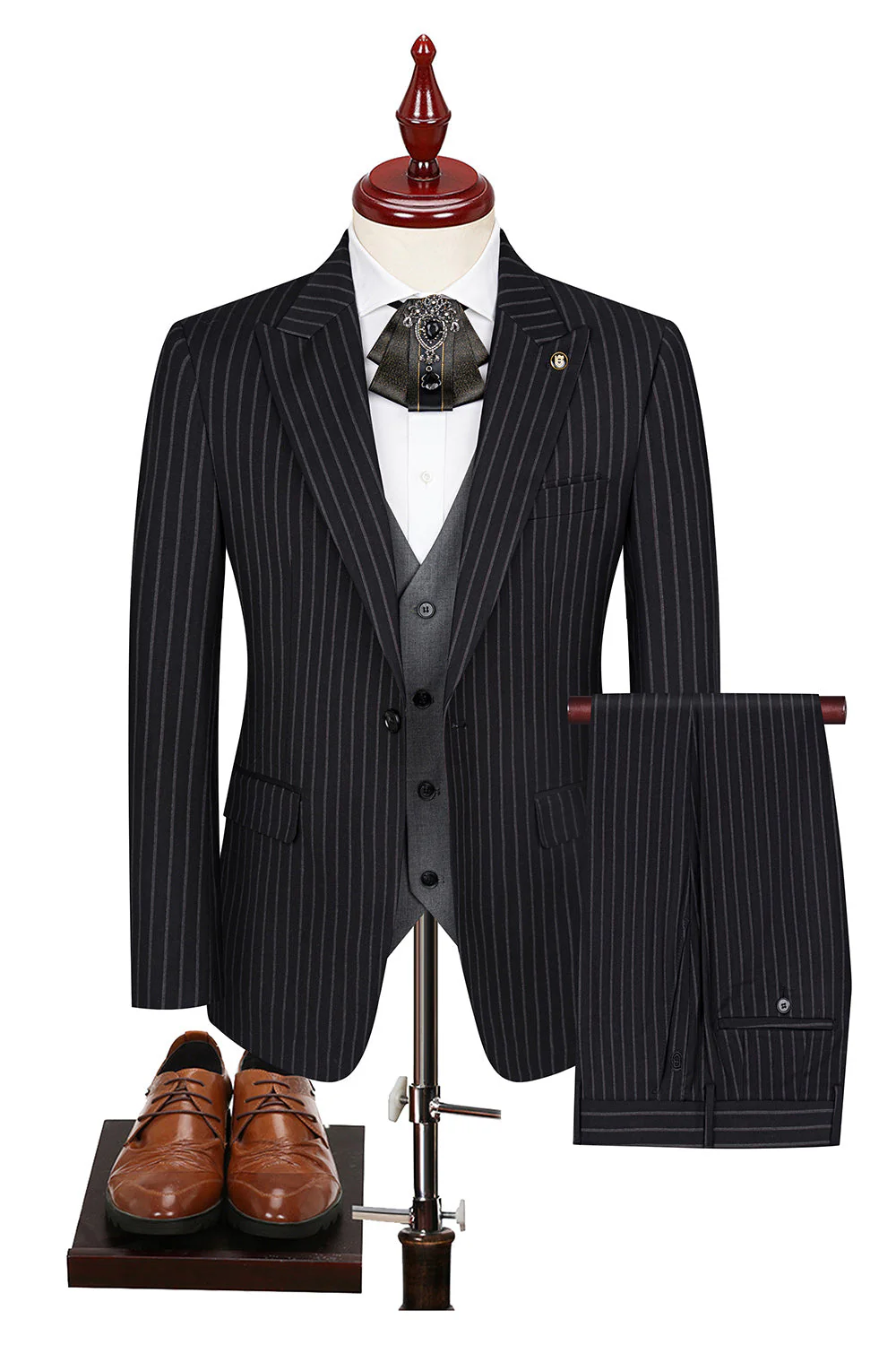 Costumes de bal pour hommes en 3 pièces bleus à un bouton à pointe - Image 6