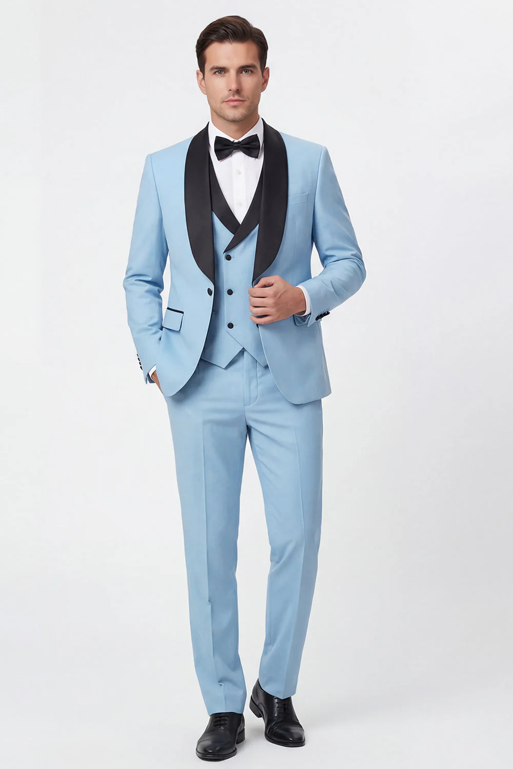 Costumes de bal pour hommes en châle 3 pièces bleu clair à un bouton, un bouton - Image 2