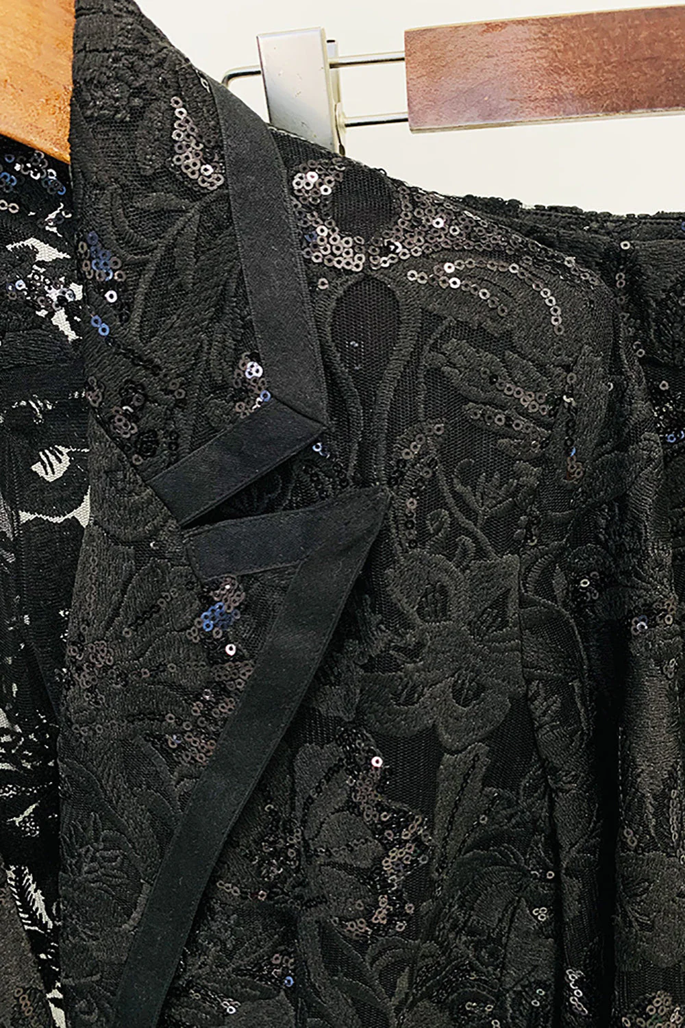 Costumes de fête 2 pièces en dentelle noire scintillante pour femmes - Image 3
