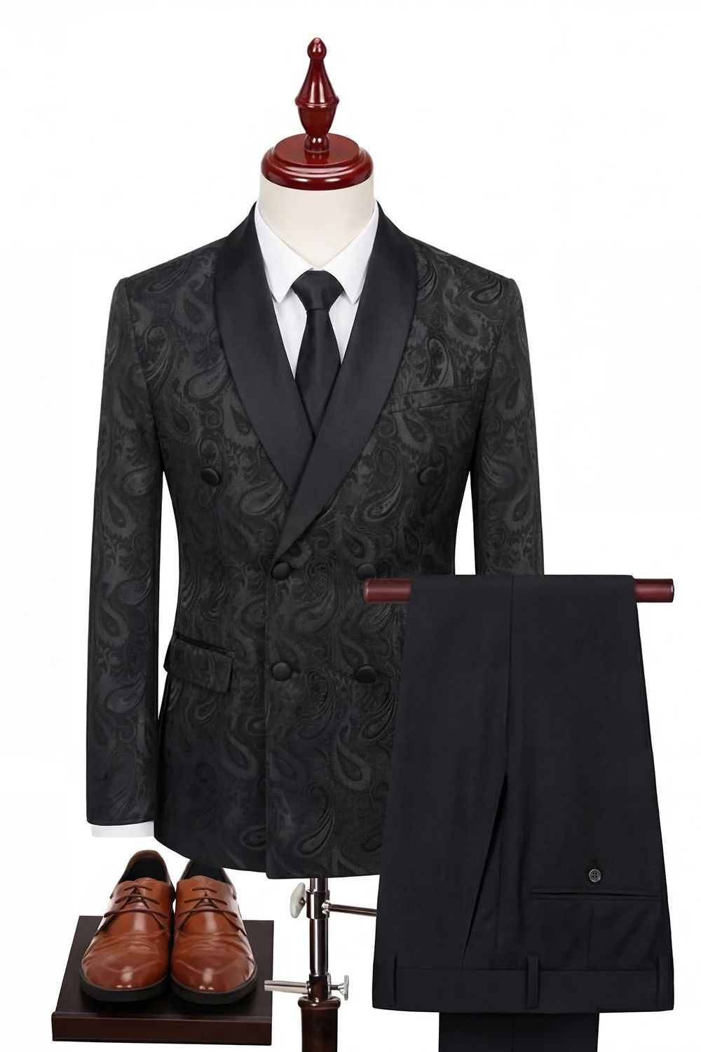 Costumes de mariage double fois en châle et revers noirs à double boutonnage