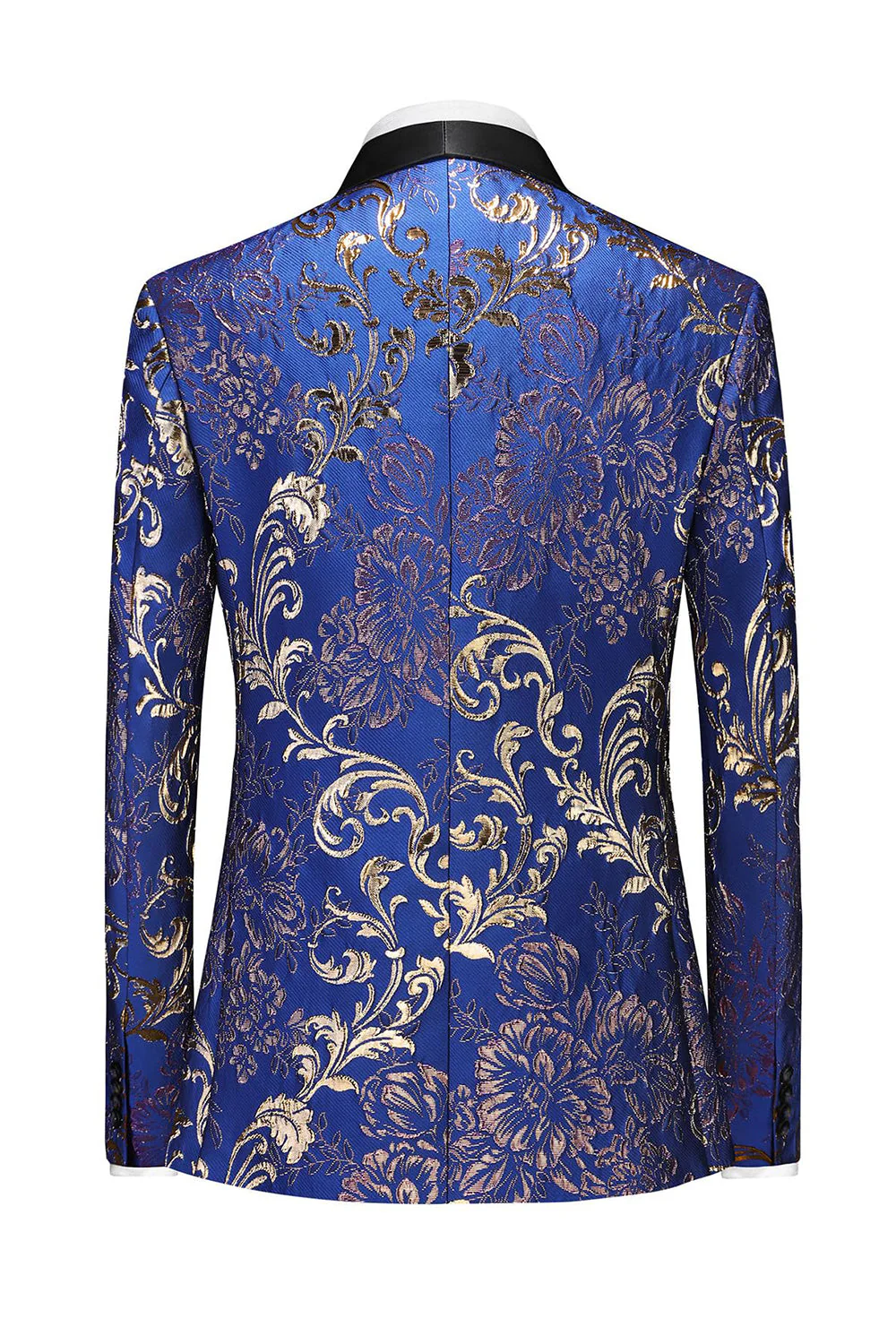 Costumes de mariage homme à revers bleus en châle bleu en trois pièces à un bouton. - Image 2