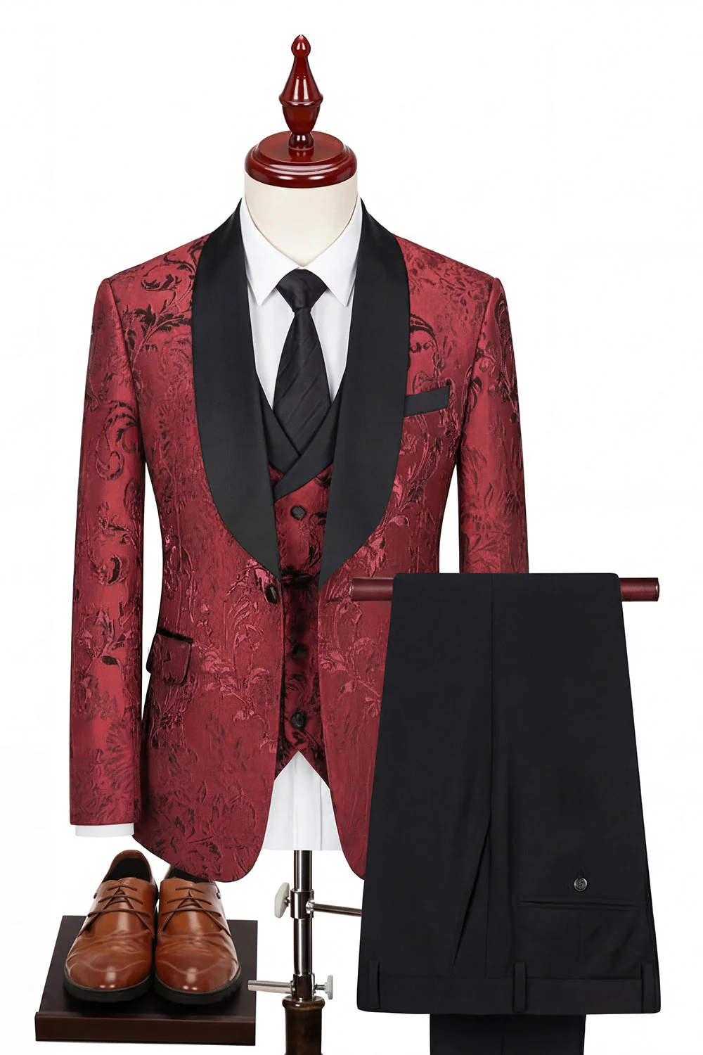 Costumes de mariage homme à revers bleus en châle bleu en trois pièces à un bouton. - Image 6
