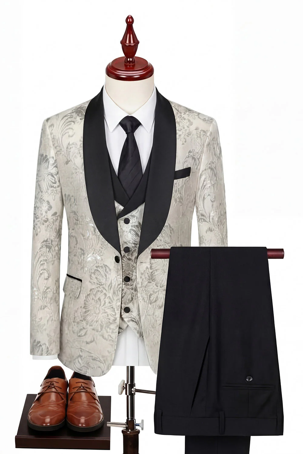 Costumes de mariage homme à revers bleus en châle bleu en trois pièces à un bouton. - Image 7