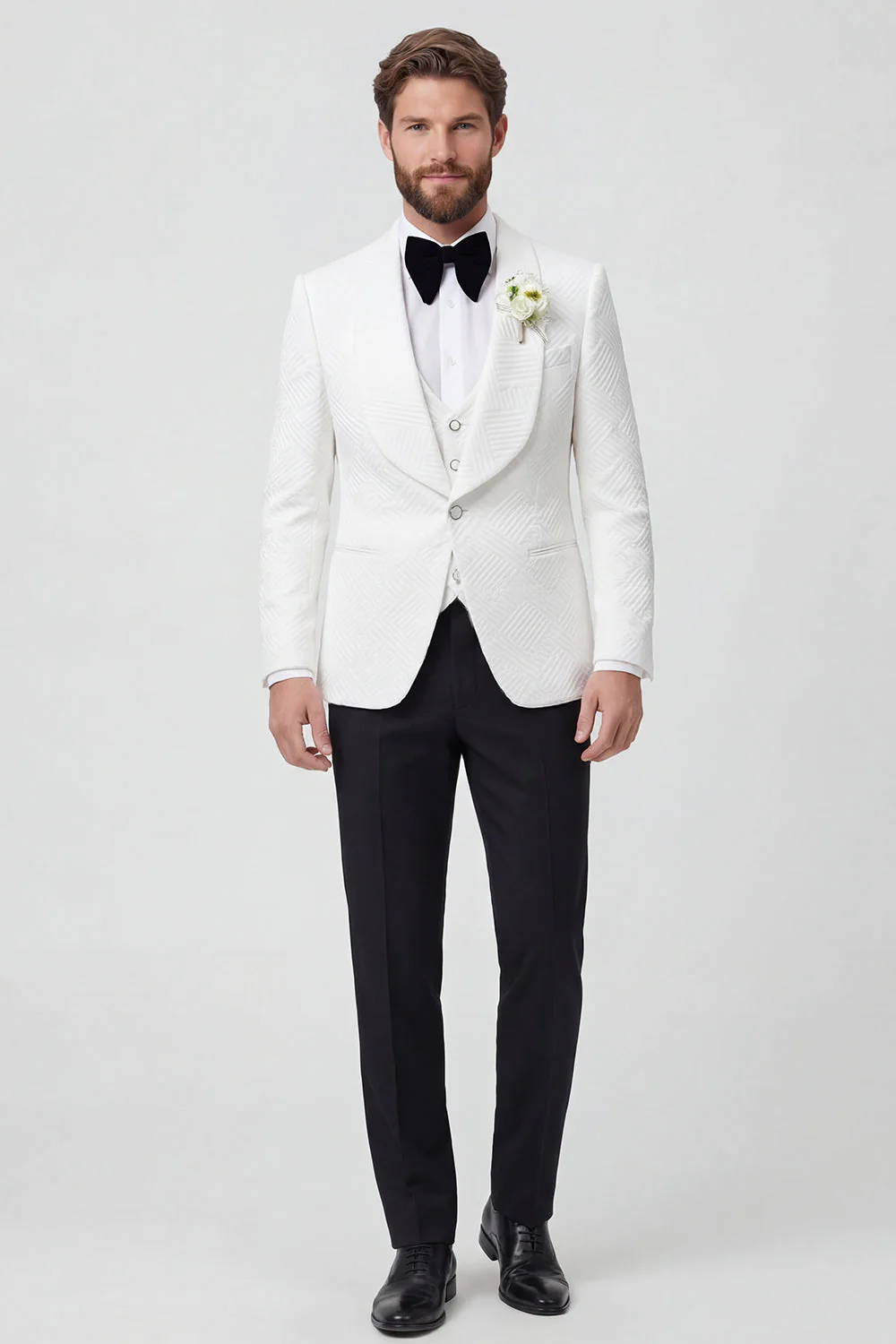 Costumes de mariage homme à revers châle noir en trois pièces à un bouton - Image 3