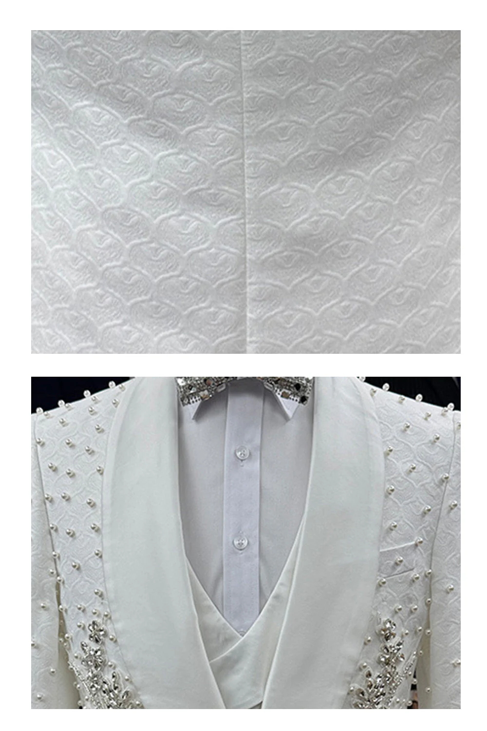 Costumes de mariage homme à un bouton en châle 3 pièces avec perles - Image 3
