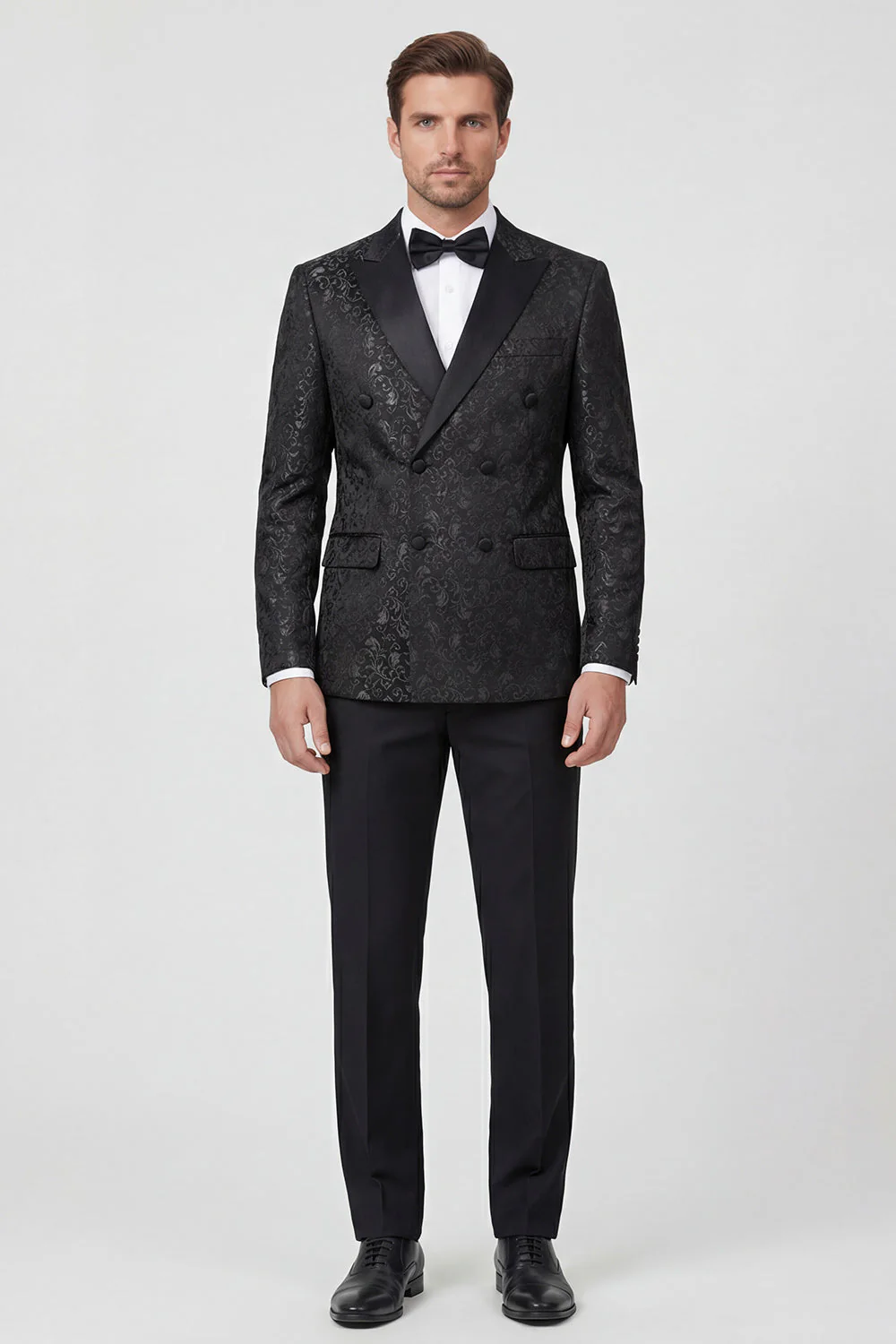 Costumes de mariage noirs double boutonnage à double boutonnage imprimé pour hommes