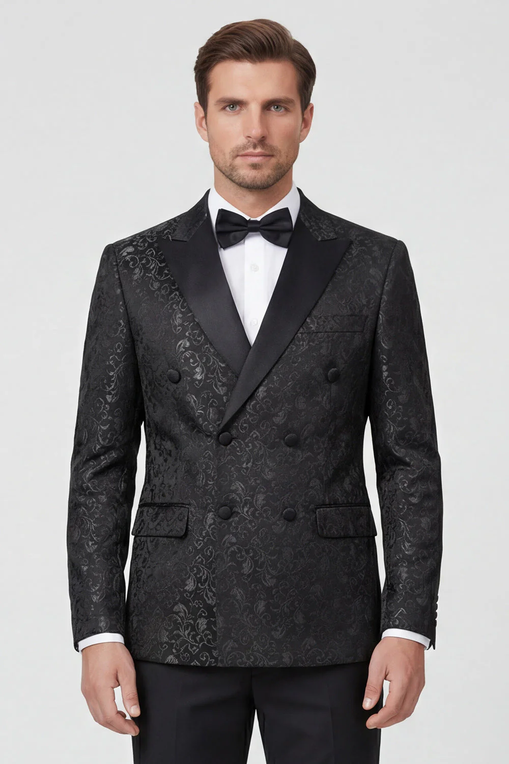 Costumes de mariage noirs double boutonnage à double boutonnage imprimé pour hommes - Image 2