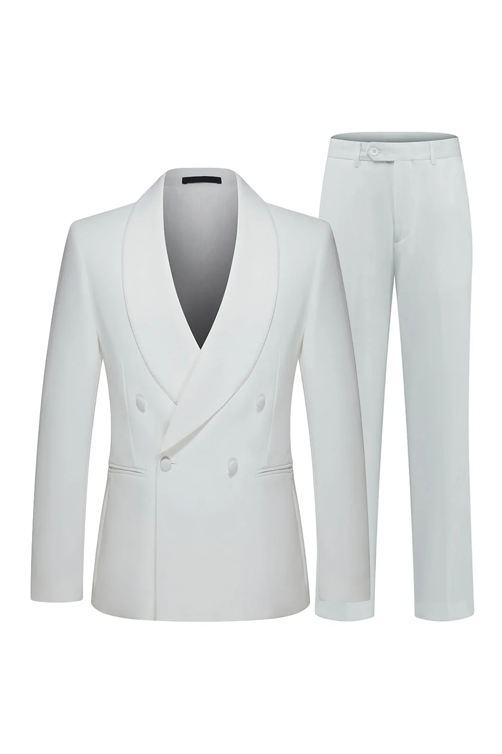 Costumes de mariée double boutonnage à revers en châle homme blancs