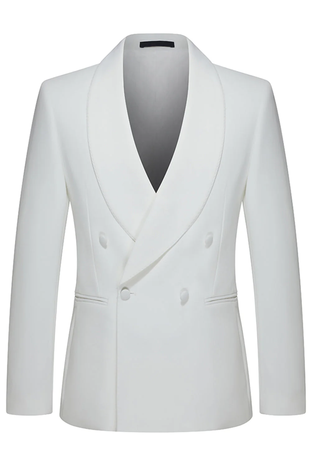 Costumes de mariée double boutonnage à revers en châle homme blancs - Image 2