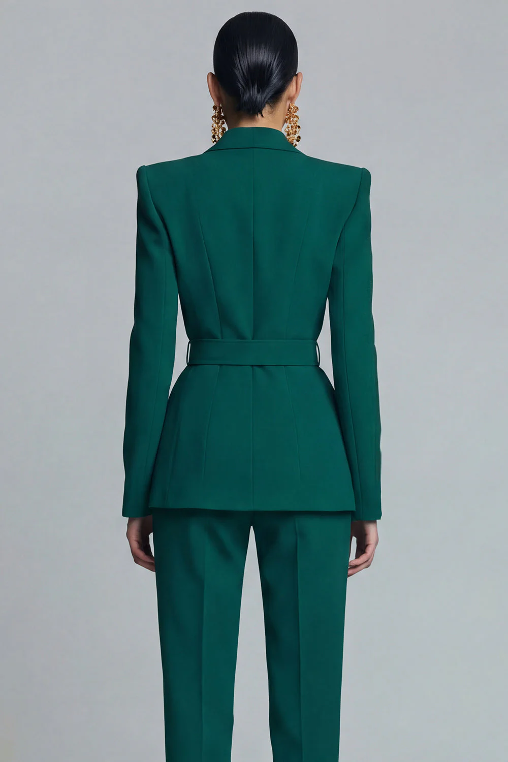 Costume d'affaires femme 2 pièces vert foncé revers pointe avec ceinture - Image 4
