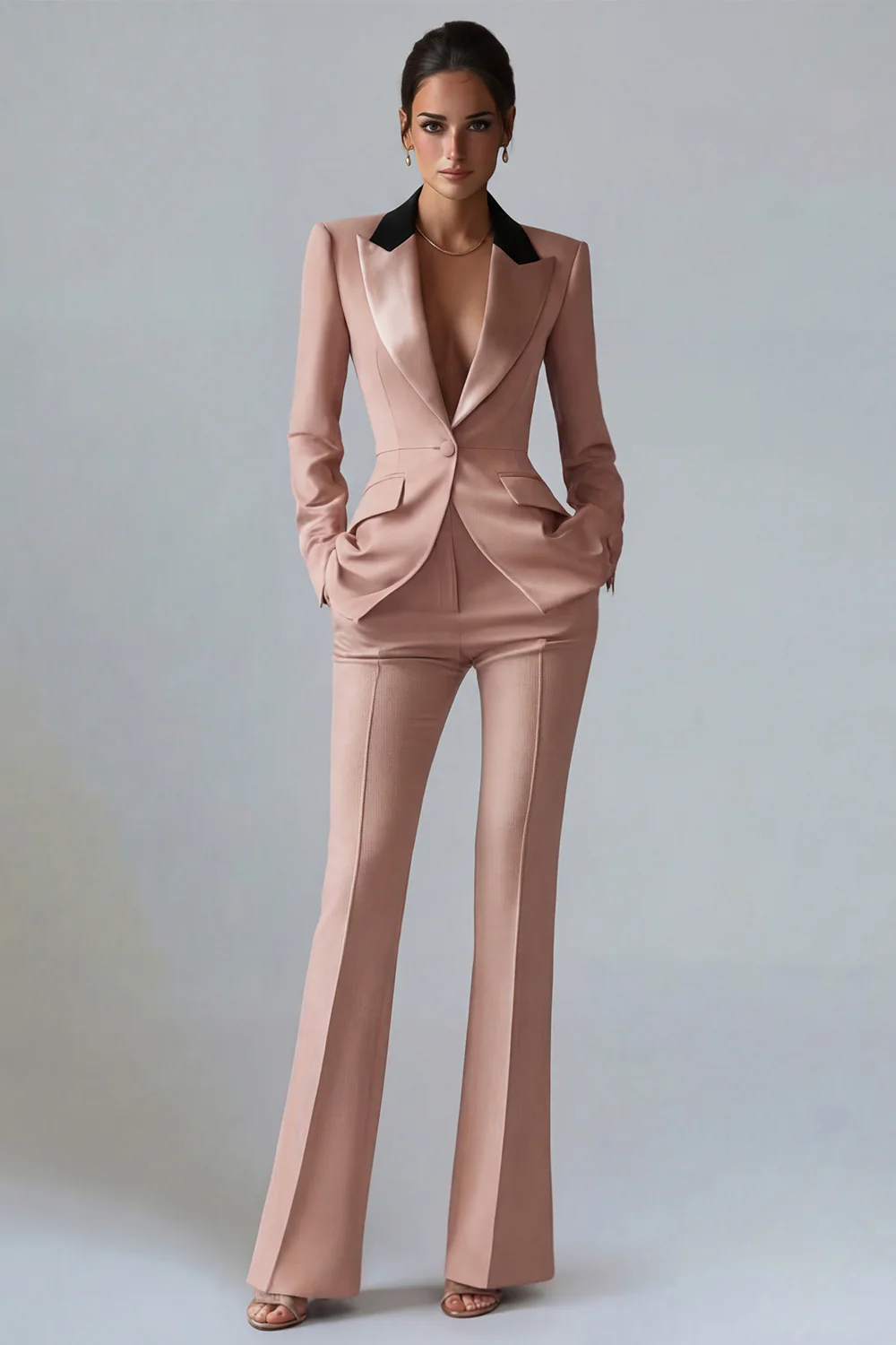 Costume d'affaires femme 2 pièces vert foncé revers pointe un bouton - Image 13
