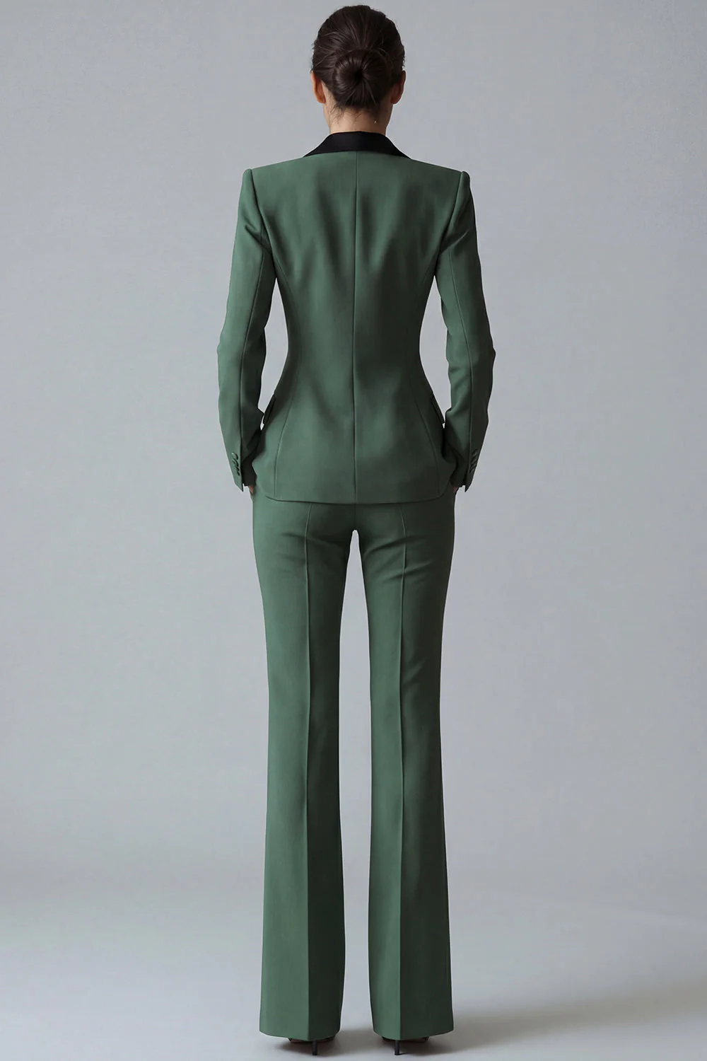 Costume d'affaires femme 2 pièces vert foncé revers pointe un bouton - Image 2