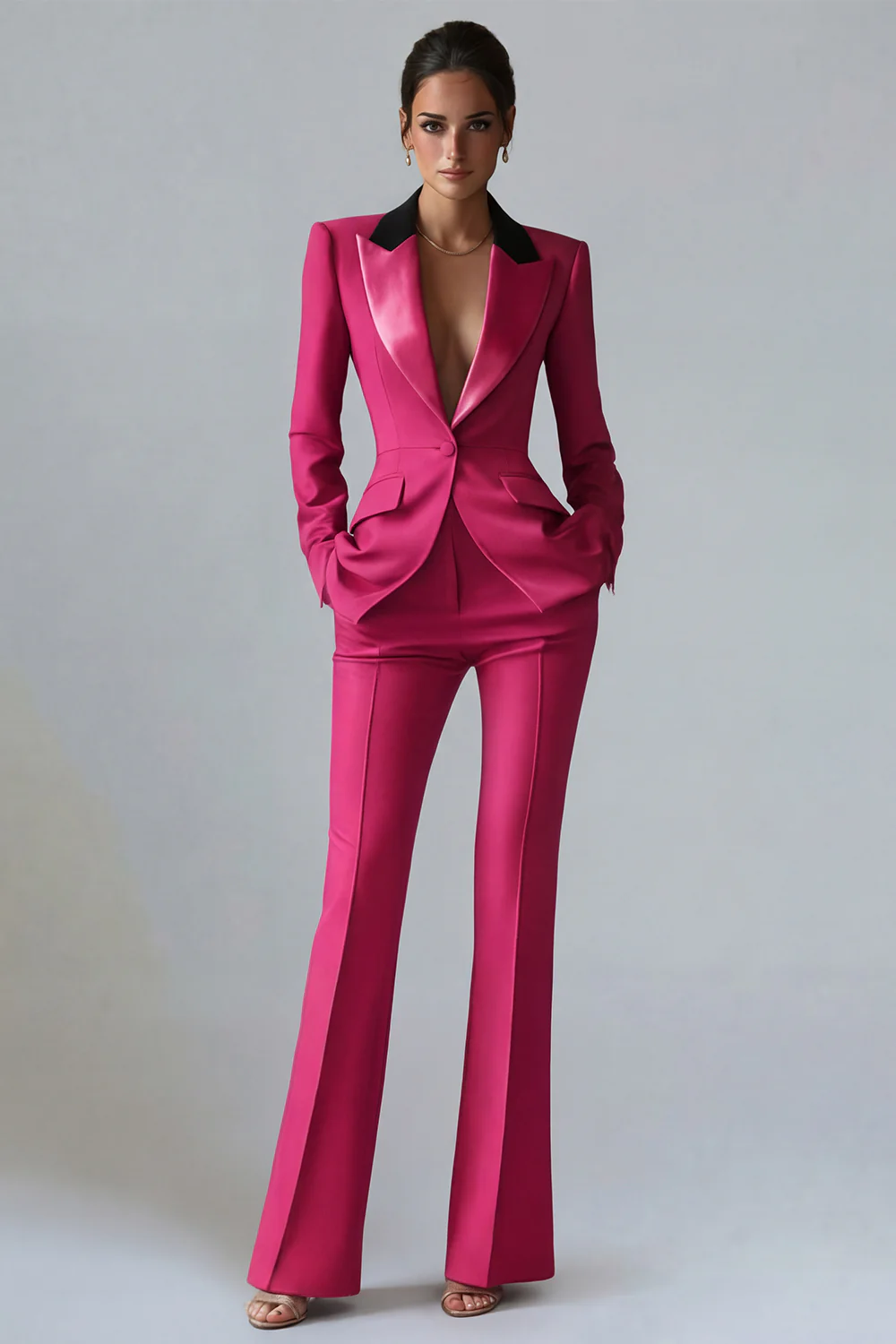 Costume d'affaires femme 2 pièces vert foncé revers pointe un bouton - Image 23