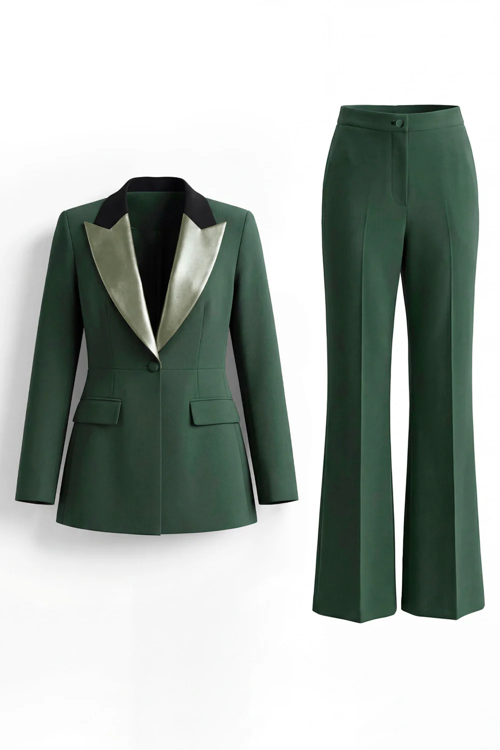 Costume d'affaires femme 2 pièces vert foncé revers pointe un bouton - Image 3
