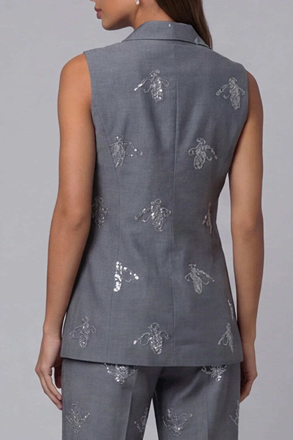 Costumes de travail en deux pièces à paillettes gris foncé à revers pointu à double boutonnage - Image 4