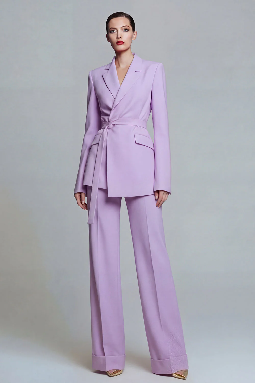 Costumes de travail féminins 2 pièces à boutons en fuchsia avec ceinture - Image 9
