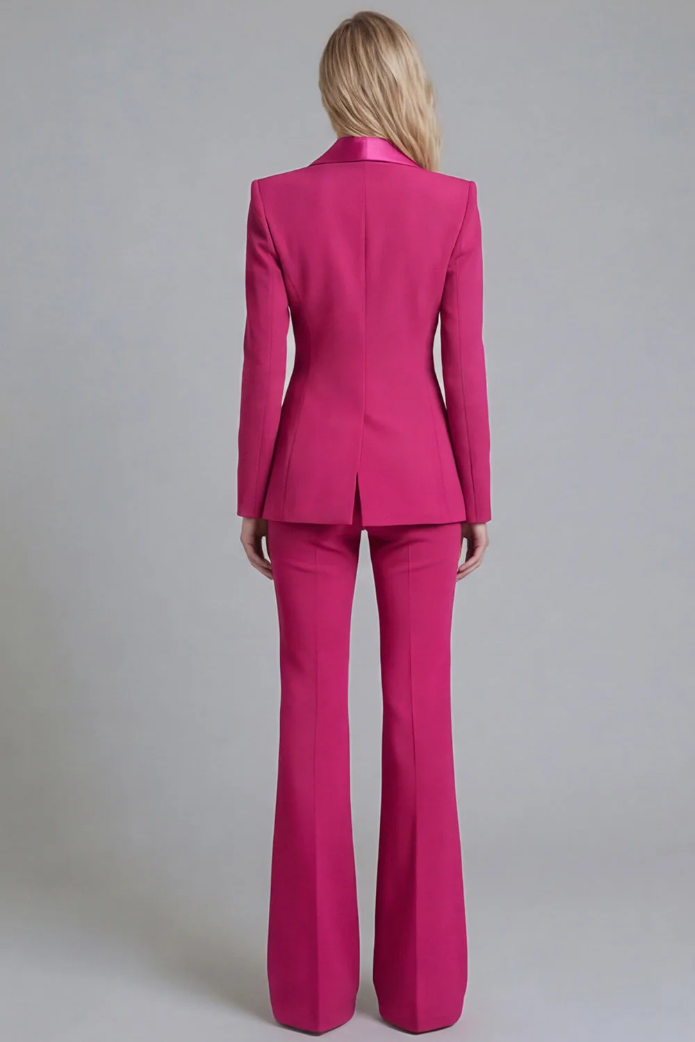 Costumes de travail féminins à revers châle bleu marine 2 pièces simple boutonnage - Image 10
