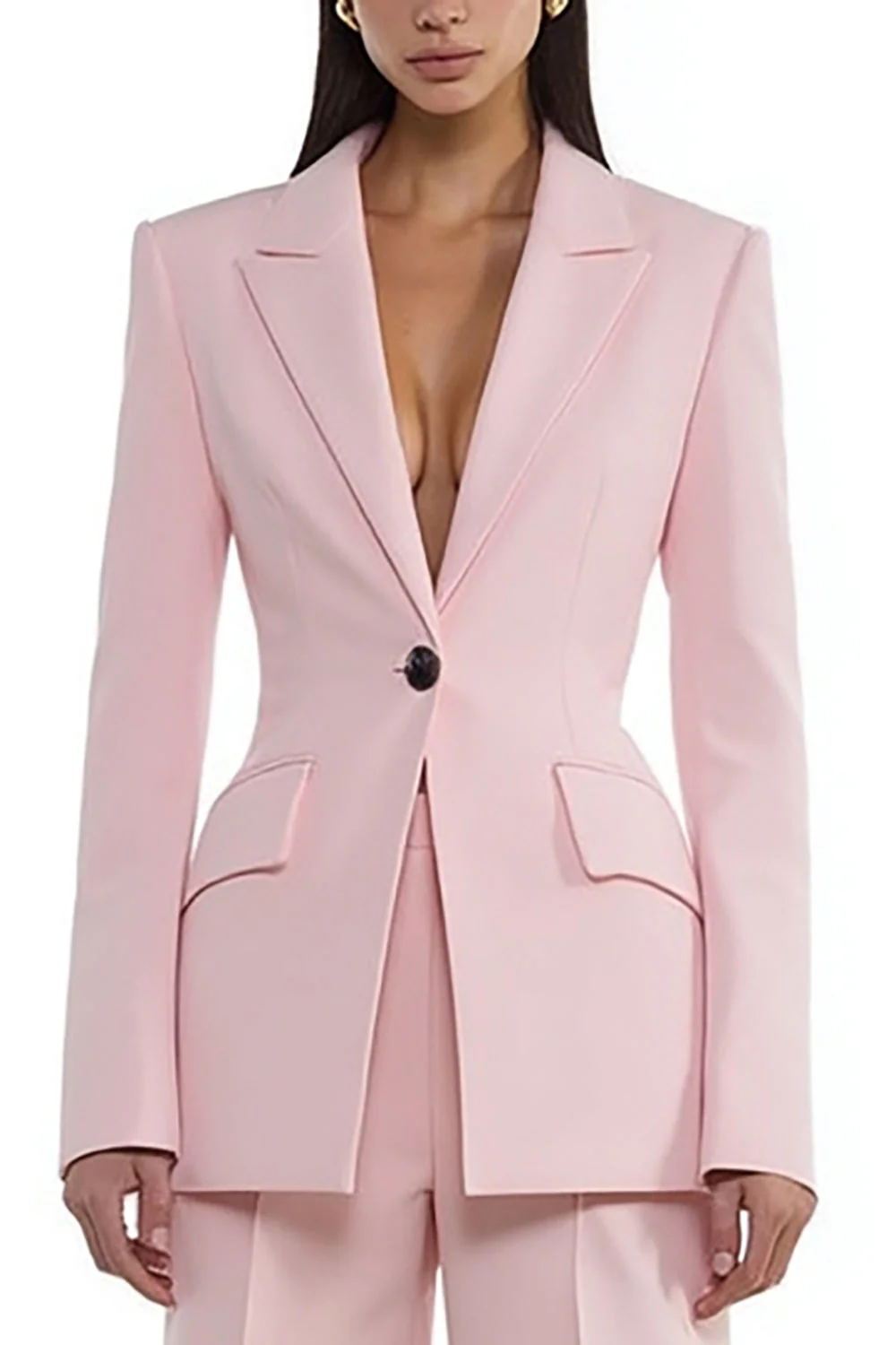 Costume d'affaires femme 2 pièces rose revers pointe un bouton - Image 3
