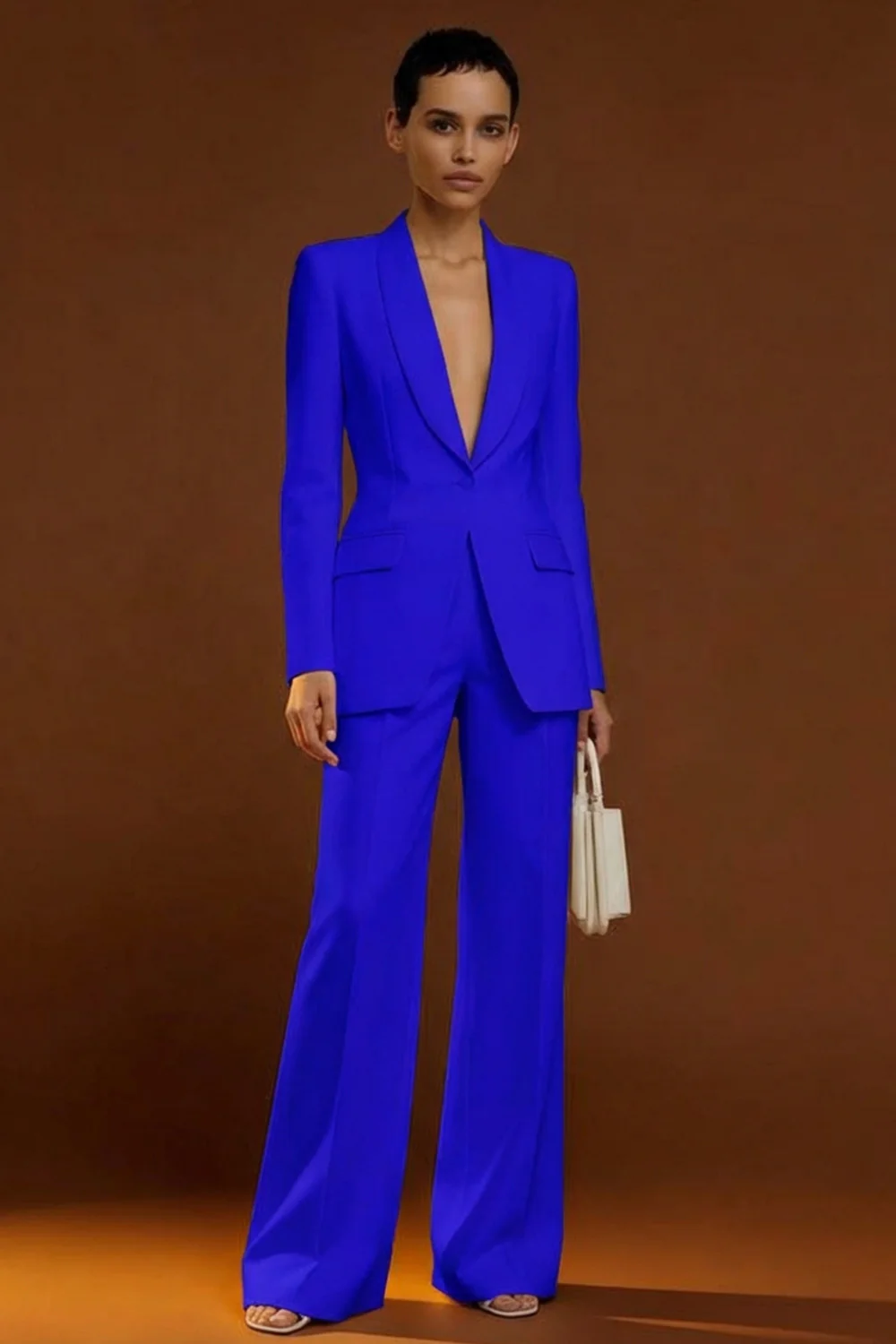 Costume d'affaires femme 2 pièces ivoire à col châle et boutonnage simple - Image 12