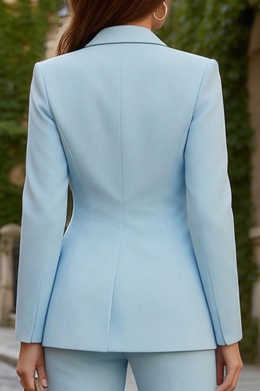 Costumes de travail féminins bleu ciel à revers de pointe à un bouton - Image 4