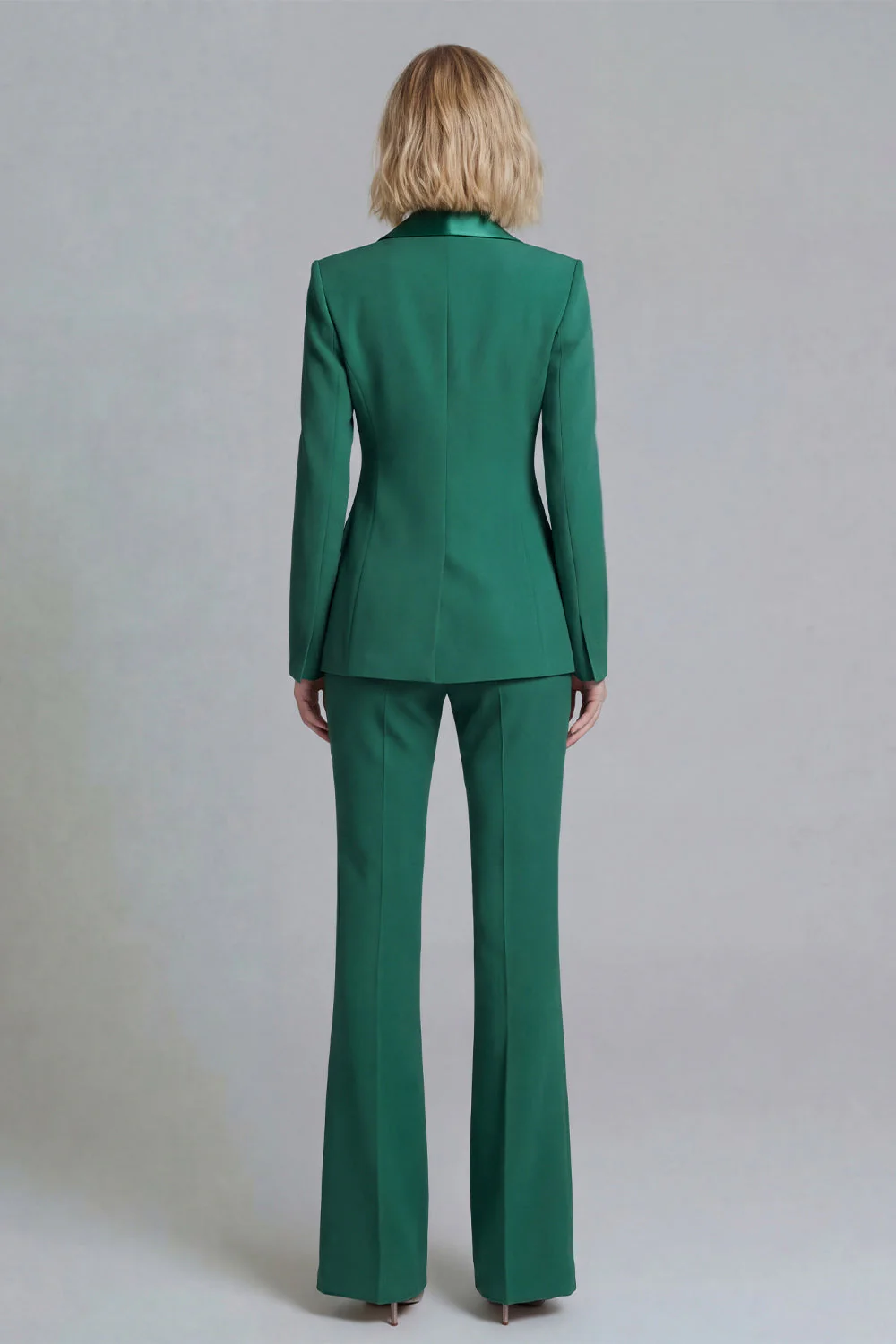 Costumes de travail féminins double boutonnage en châle émeraude frais en 2 pièces - Image 2