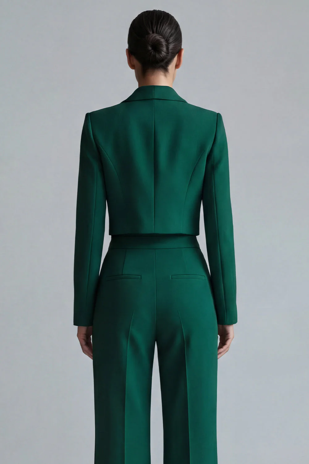 Costume d'affaires femme 2 pièces vert foncé revers pointe un bouton - Image 4