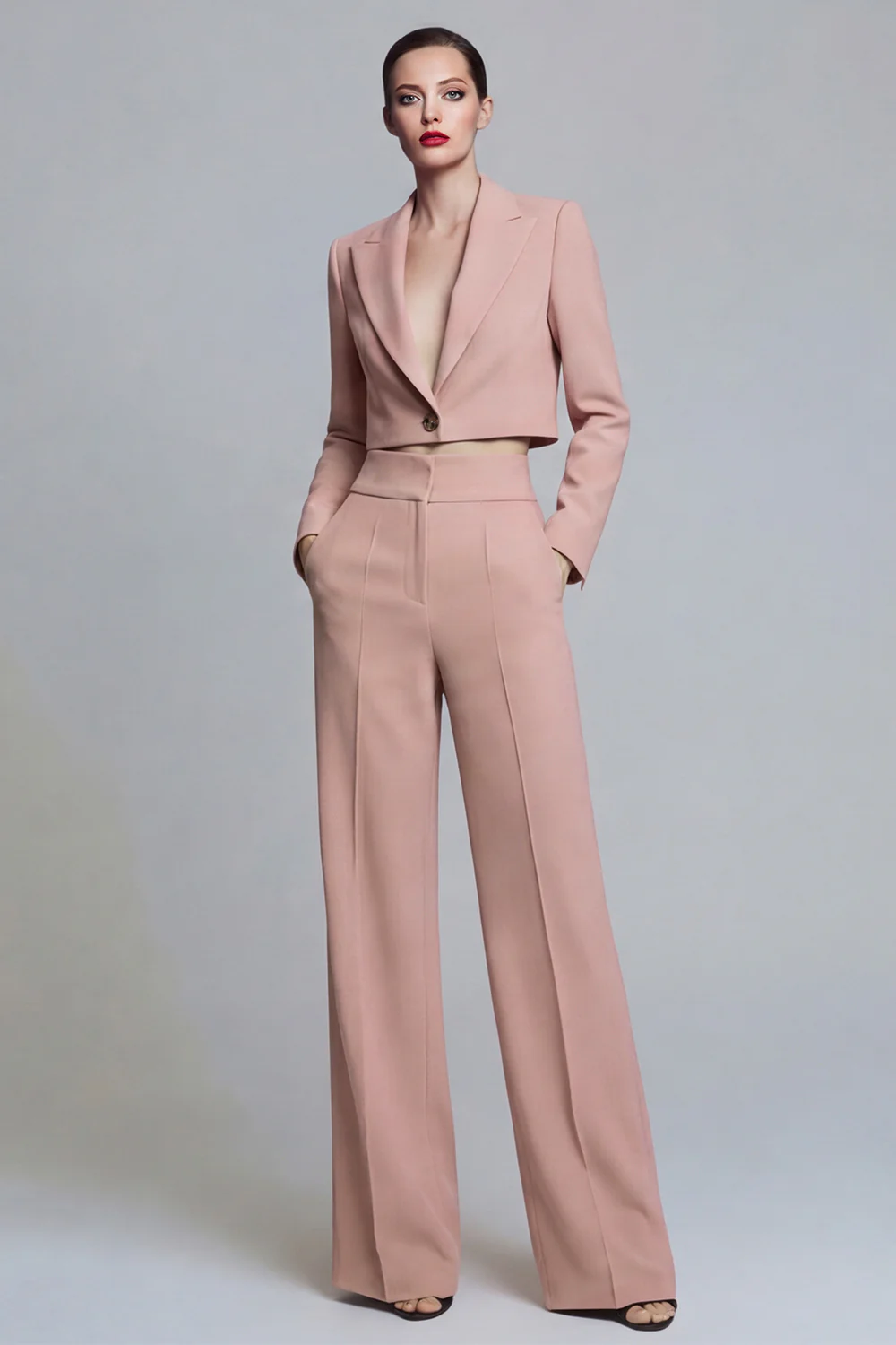 Costume d'affaires femme 2 pièces vert foncé revers pointe un bouton - Image 7