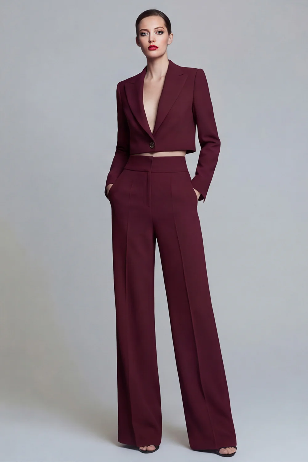 Costume d'affaires femme 2 pièces vert foncé revers pointe un bouton - Image 9