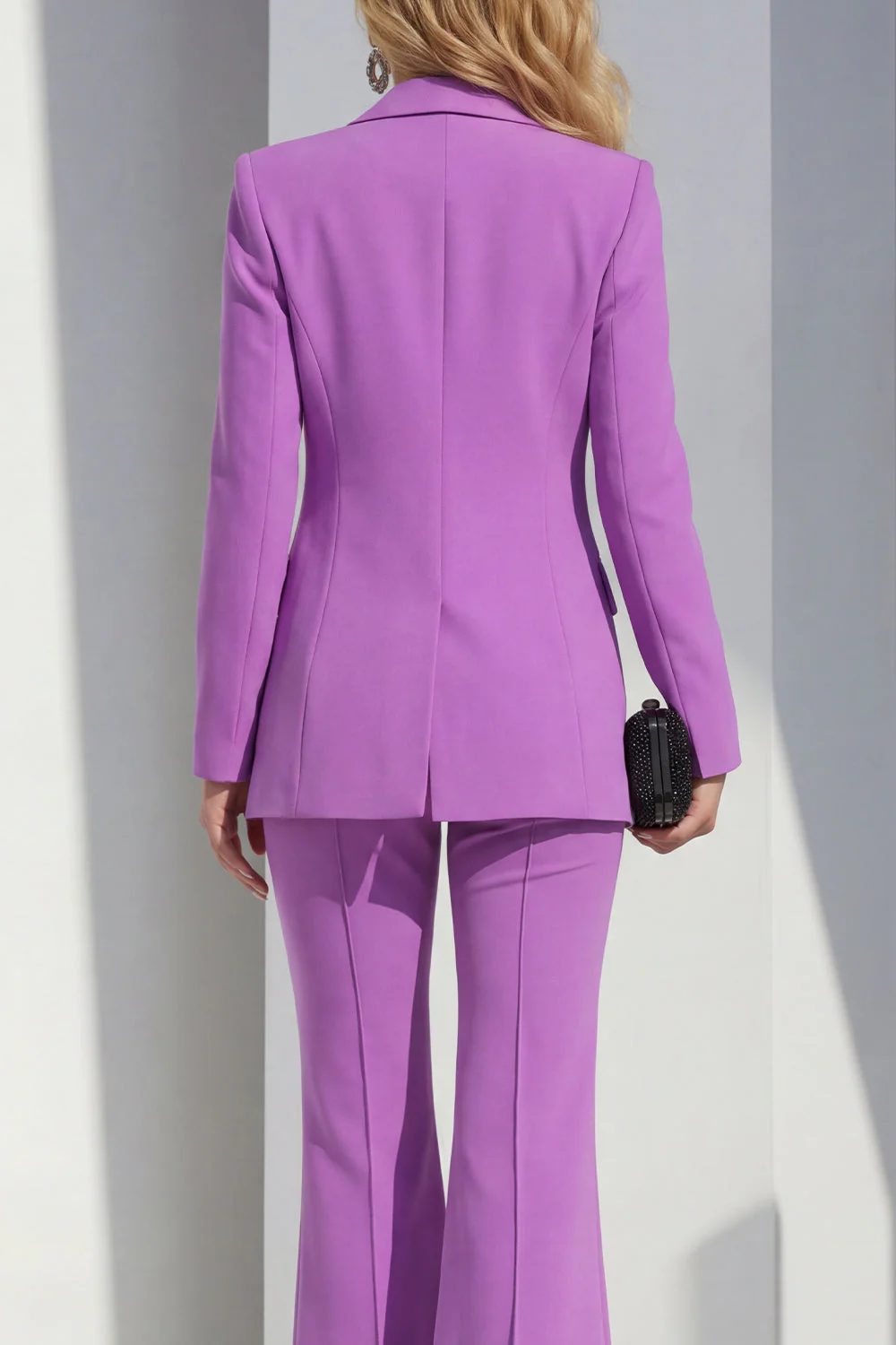Costumes féminins 2 pièces à revers châle violet avec manches - Image 4