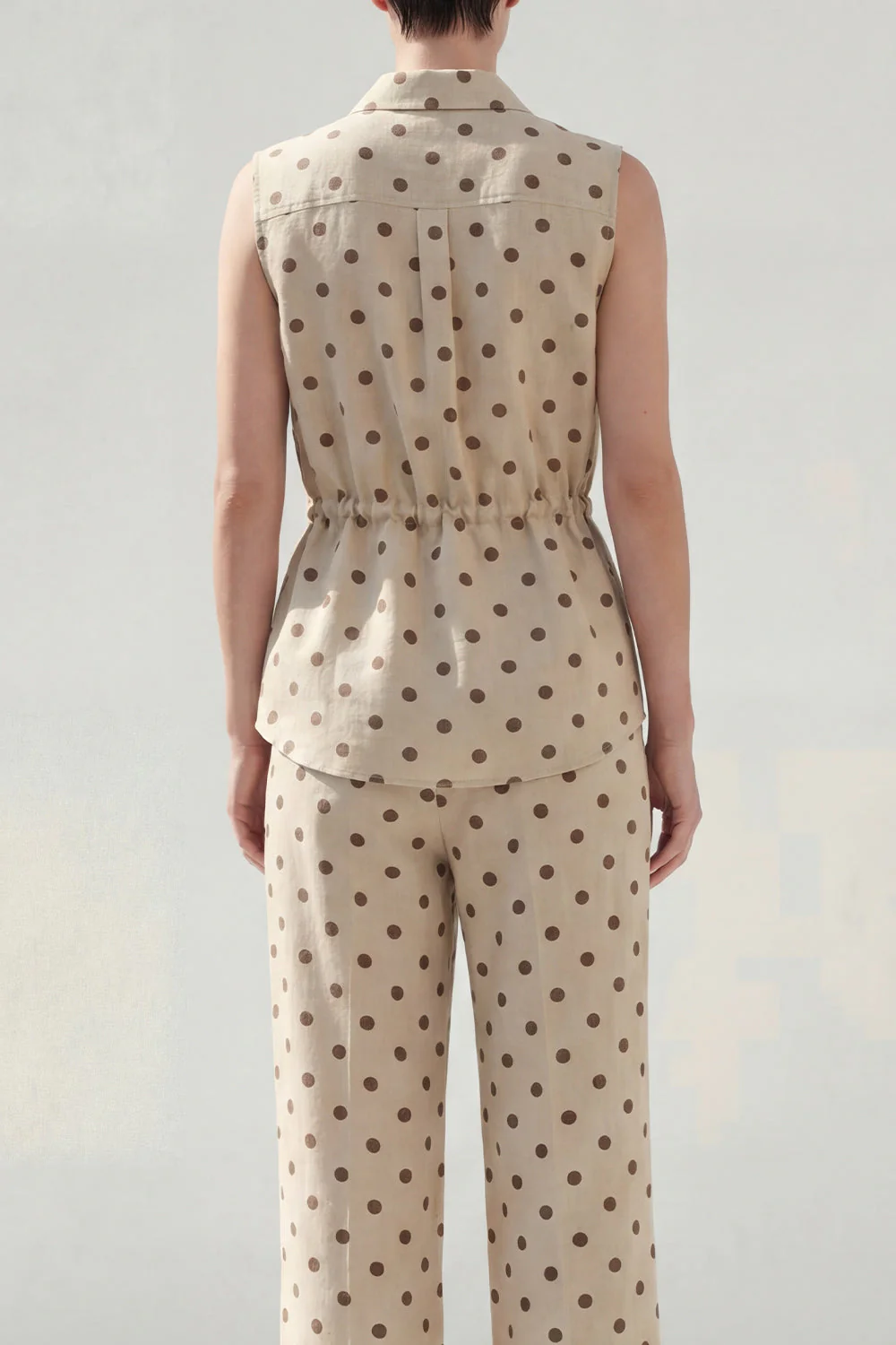 Costumes féminins à col en deux pièces à pois kaki - Image 4