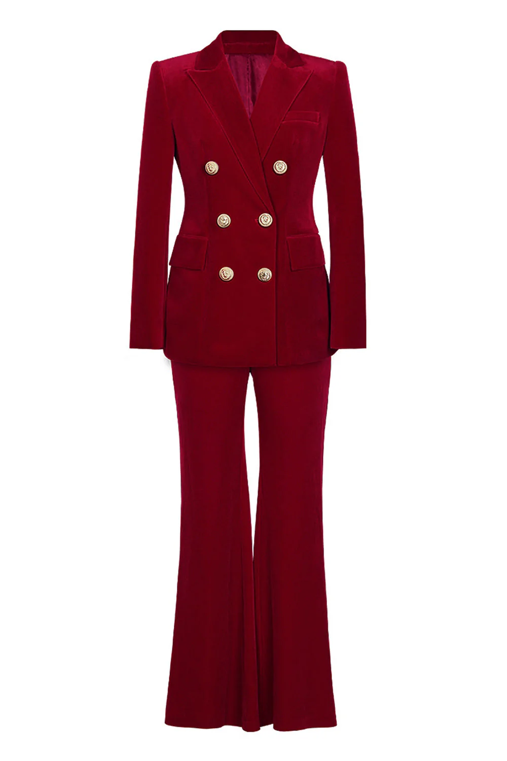 Costumes femme en revers double pièce double boutonnage en velours à pointe rouge foncé