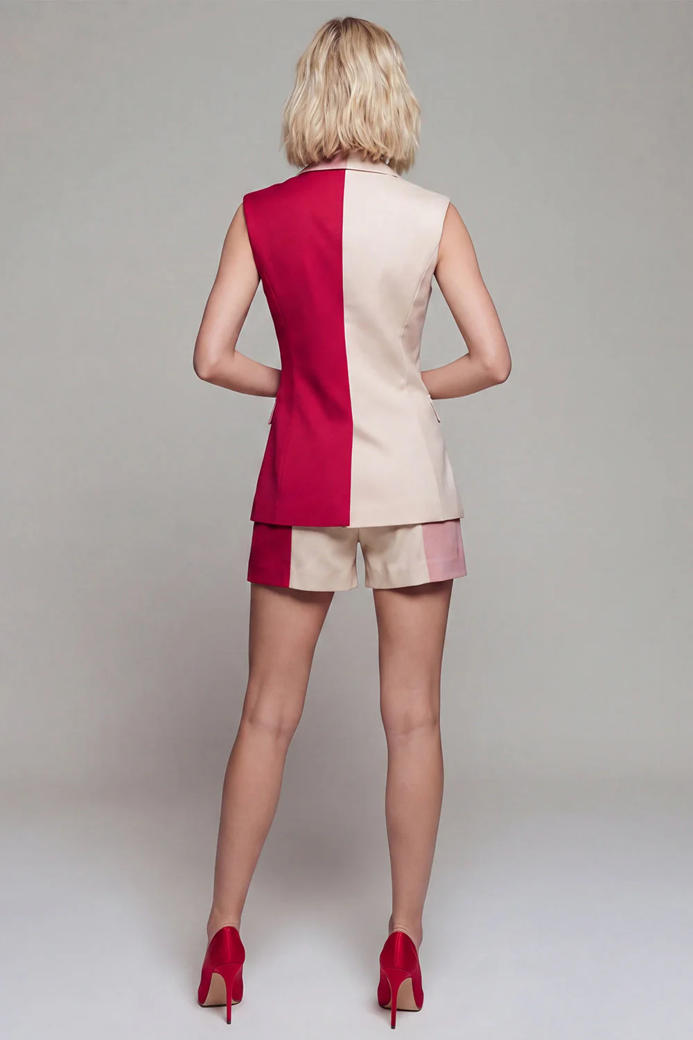 Costumes femme kaki clair à revers pointu à deux pièces - Image 2