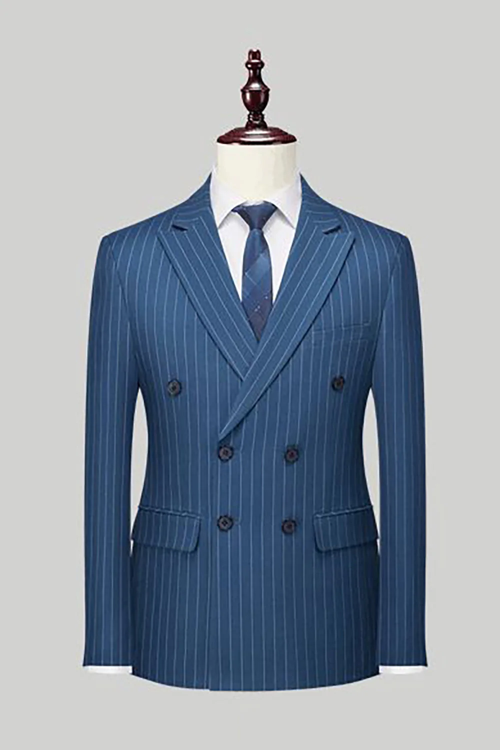 Costumes formels 2 pièces pour hommes à revers en pointe à rayures bleu marine - Image 3