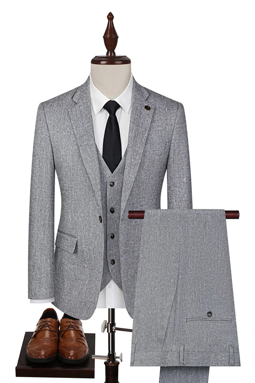 Costumes gris 3 pièces à revers cranté pour hommes