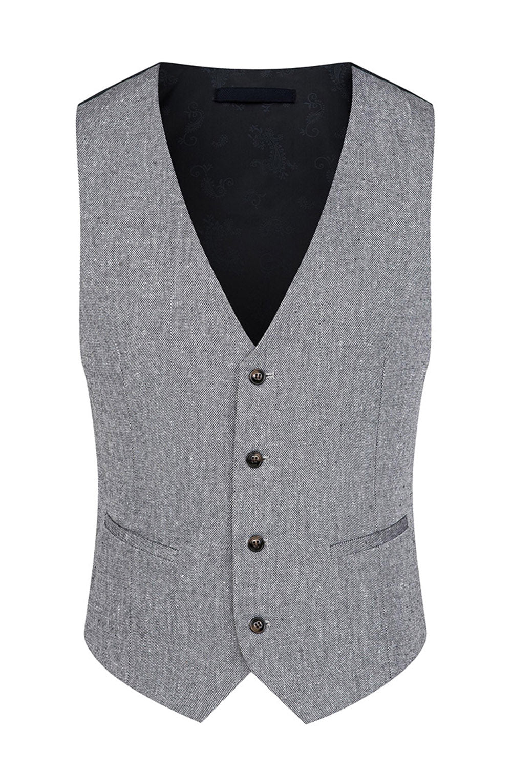Costumes gris 3 pièces à revers cranté pour hommes - Image 4