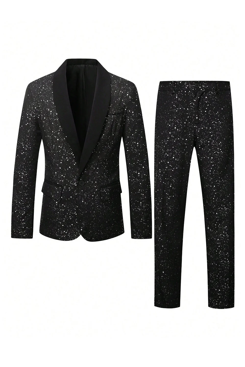 Costumes noirs 2 pièces à paillettes en châle unique à un bouton, costumes pour hommes - Image 2