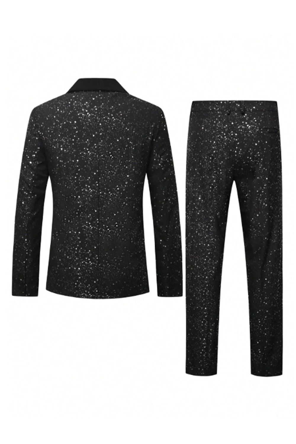 Costumes noirs 2 pièces à paillettes en châle unique à un bouton, costumes pour hommes - Image 3