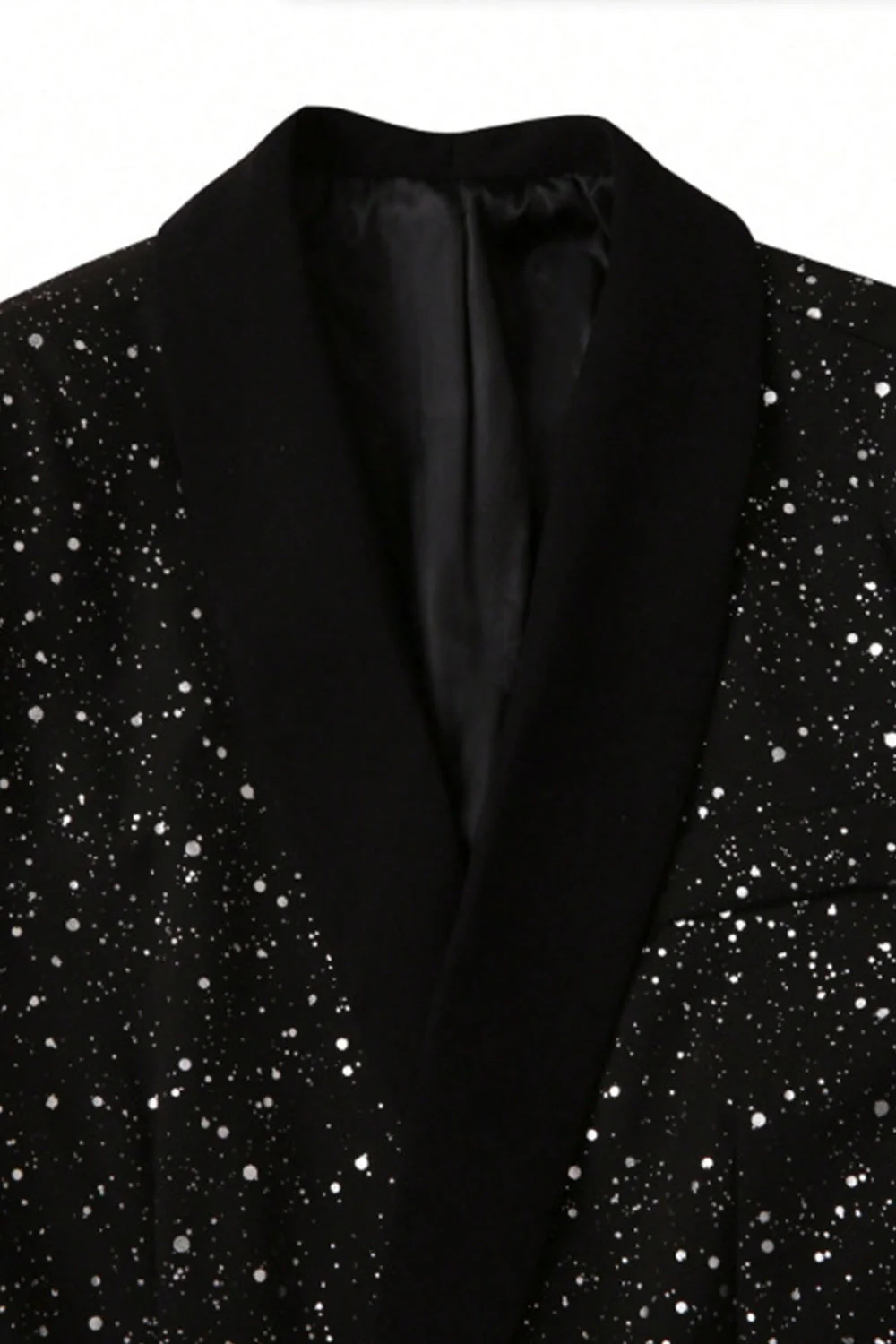 Costumes noirs 2 pièces à paillettes en châle unique à un bouton, costumes pour hommes - Image 5