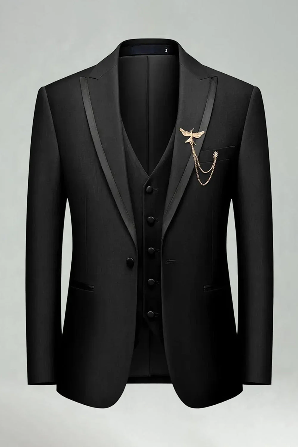 Costume de bal homme 3 pièces noir revers pointe un bouton