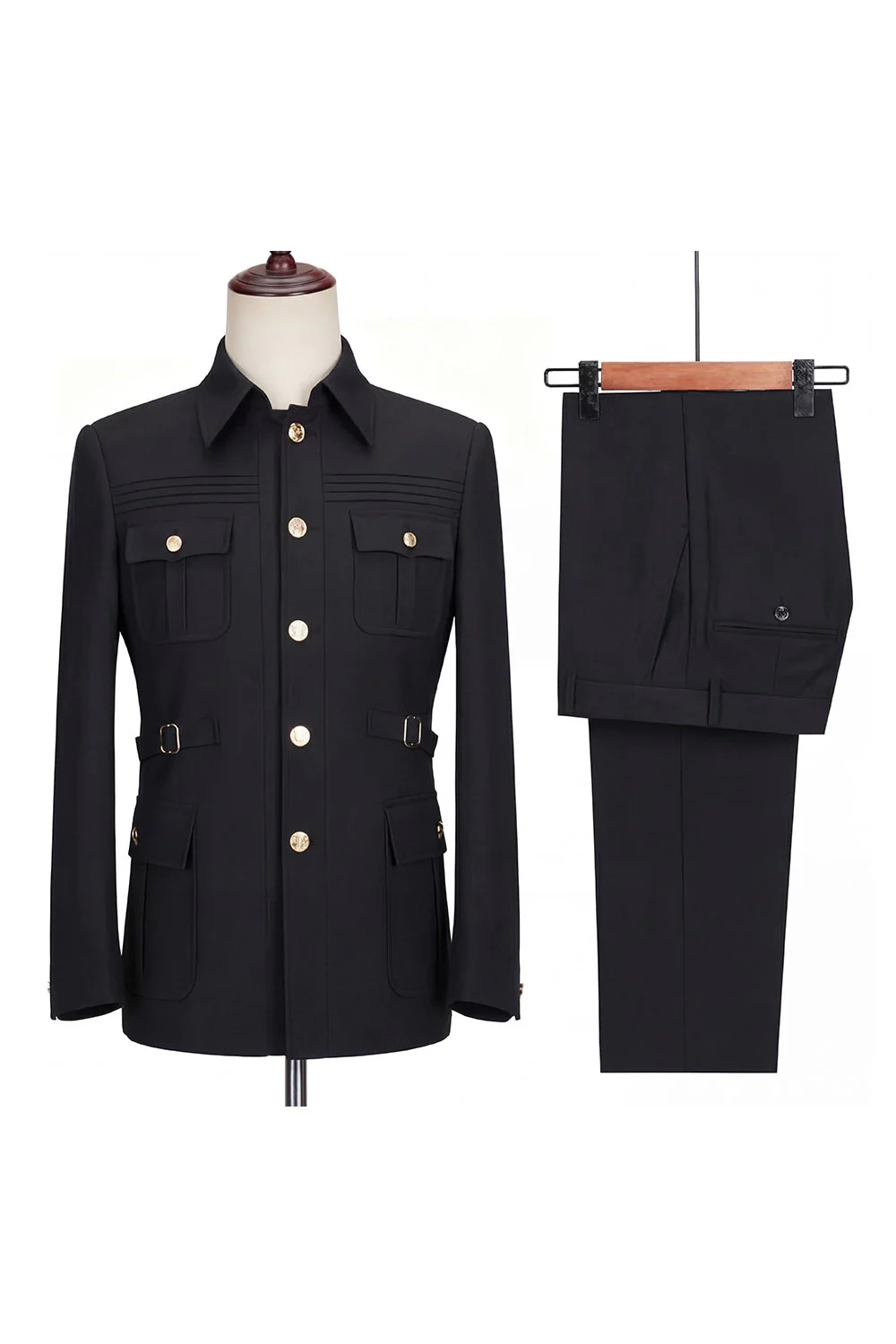Costumes noirs deux pièces à simple poitrine