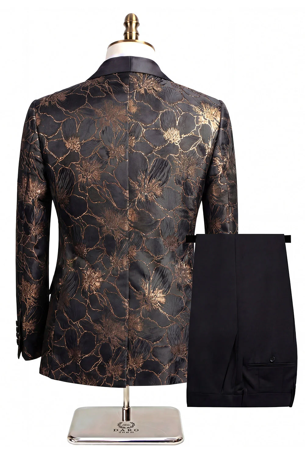 Costumes pour hommes à revers châle champagne à un bouton, fleurs - Image 15
