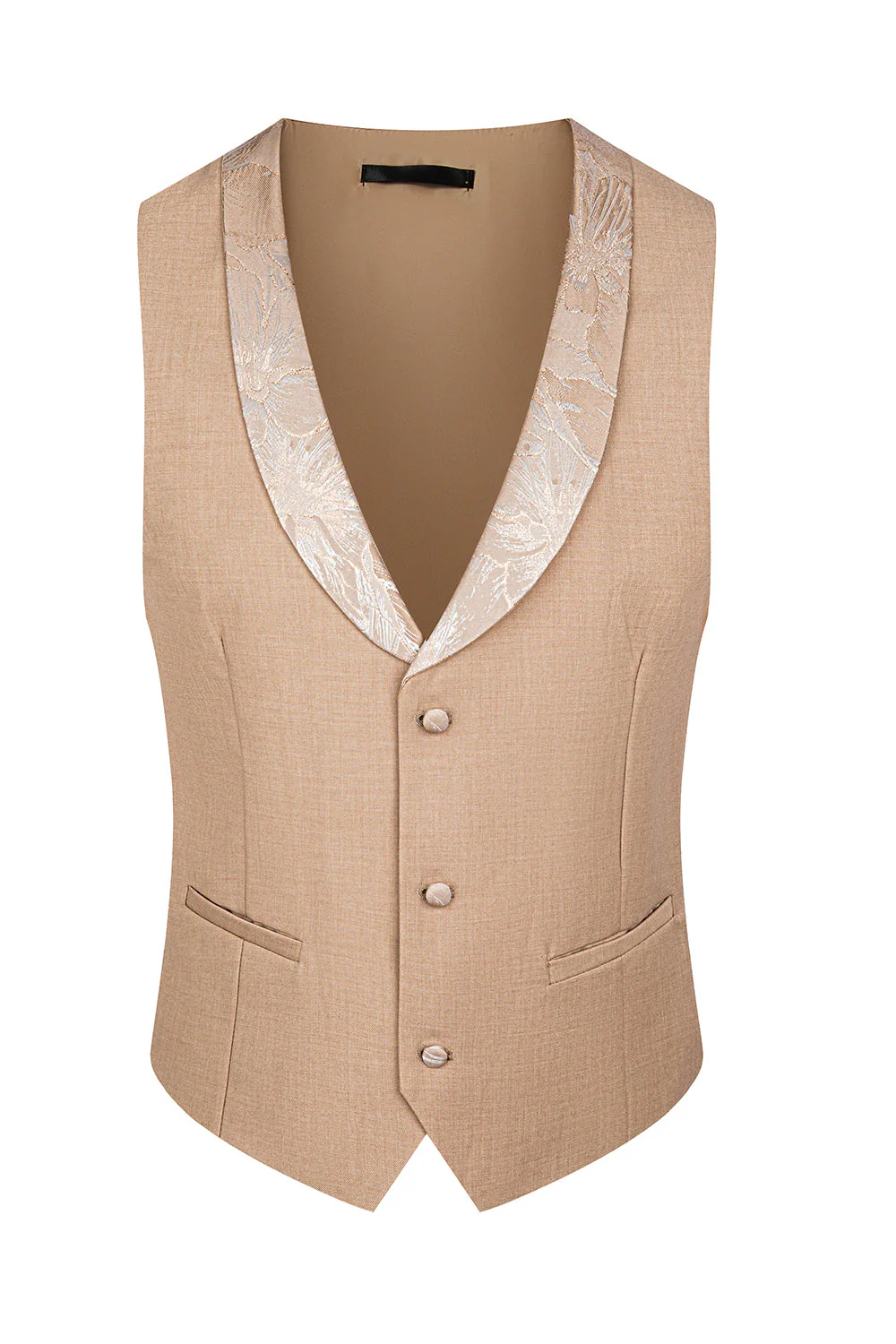 Costumes pour hommes à revers châle champagne à un bouton, fleurs - Image 4