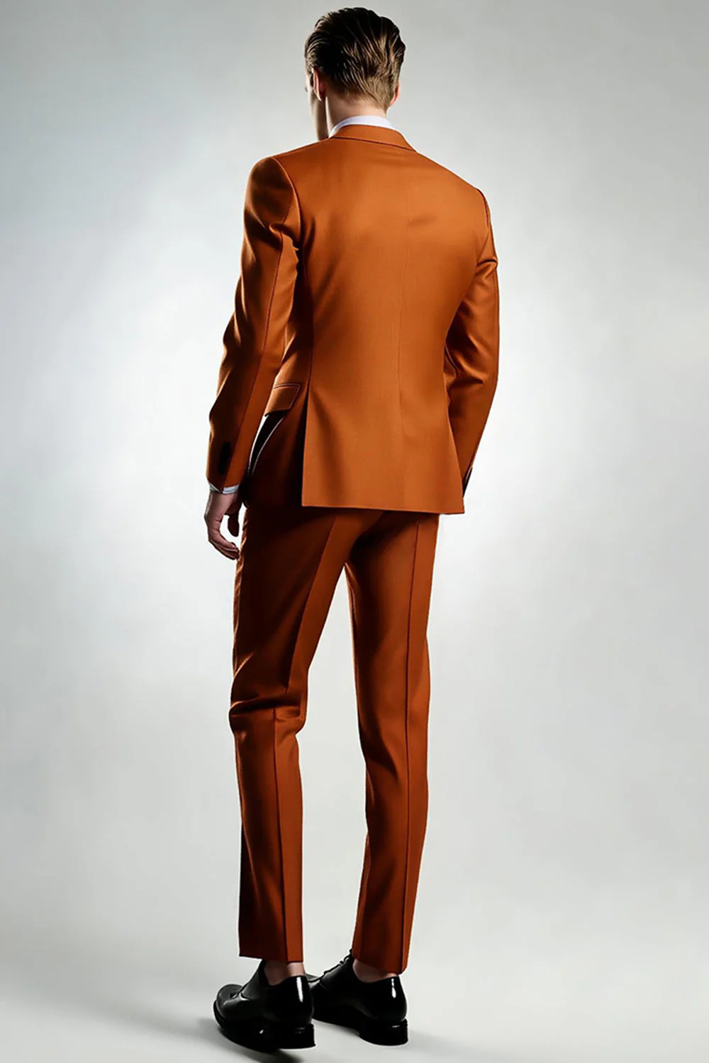 Costumes pour hommes à revers en pointe orange foncé - Image 2