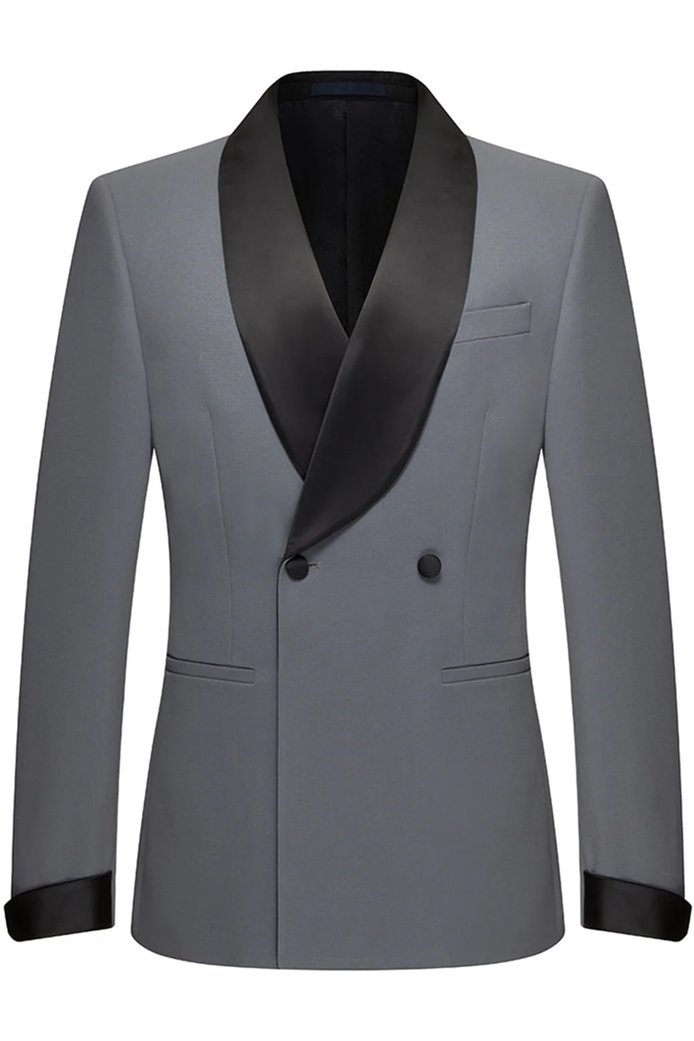 Costumes pour hommes en châle gris slim fit en 2 pièces - Image 2