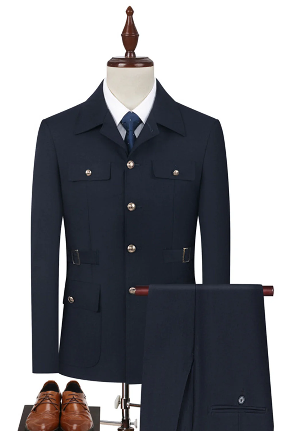 Costumes simple à boutonnage deux pièces bleu marine foncé