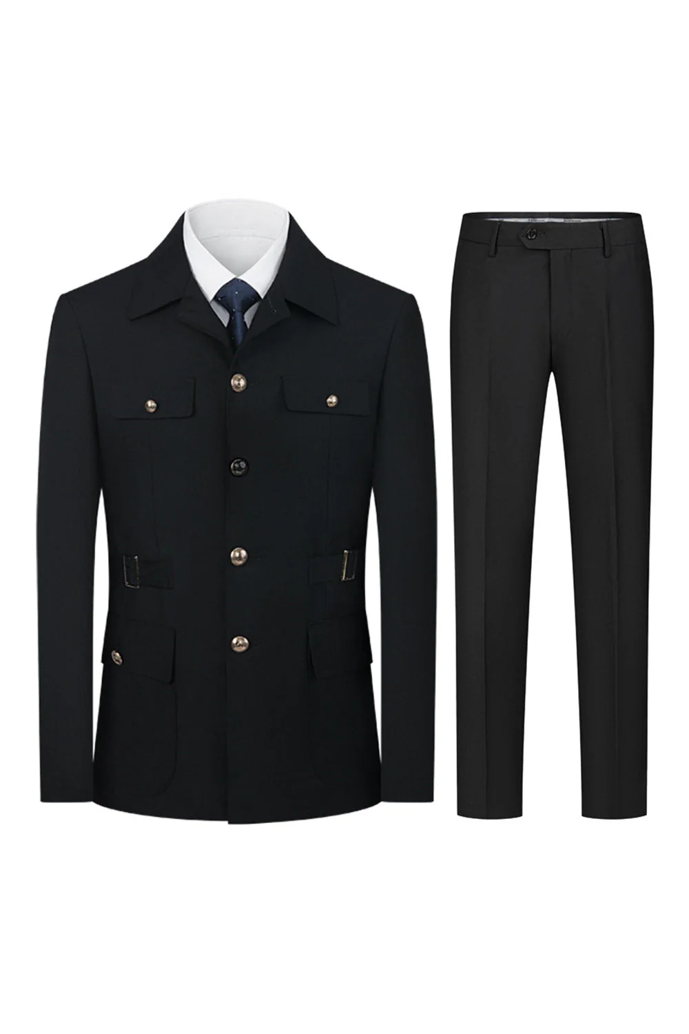 Costumes simple à boutonnage deux pièces bleu marine foncé - Image 10