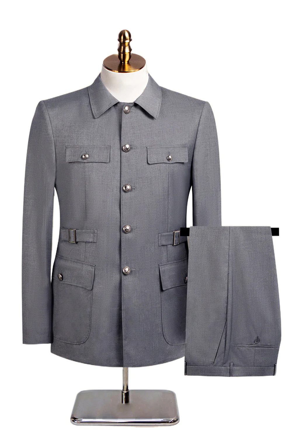 Costumes simple à boutonnage deux pièces bleu marine foncé - Image 12