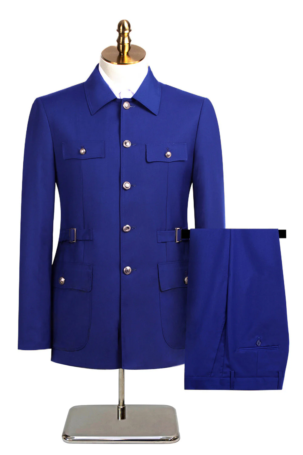 Costumes simple à boutonnage deux pièces bleu marine foncé - Image 13