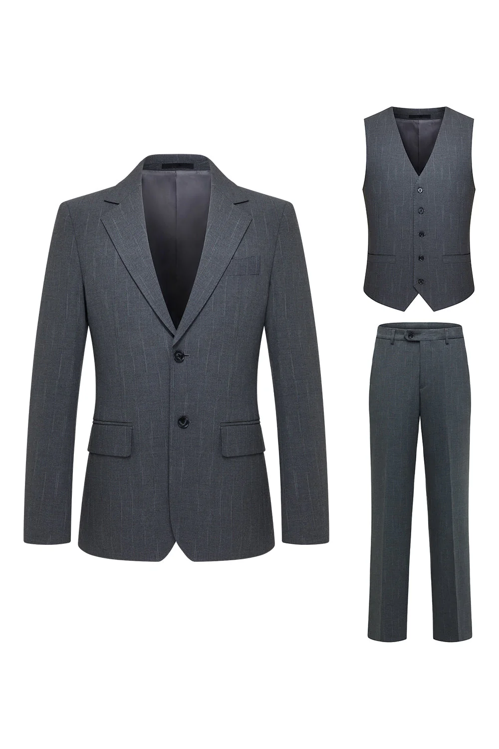 Costumes trois pièces pour hommes à revers gris à poignées simples