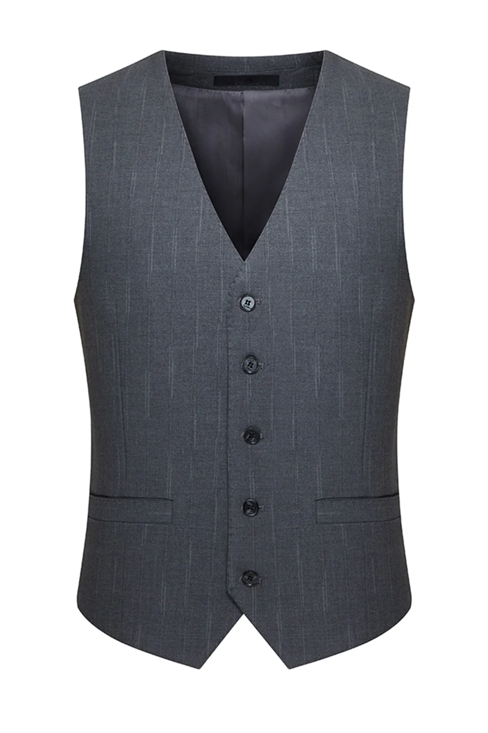 Costumes trois pièces pour hommes à revers gris à poignées simples - Image 5